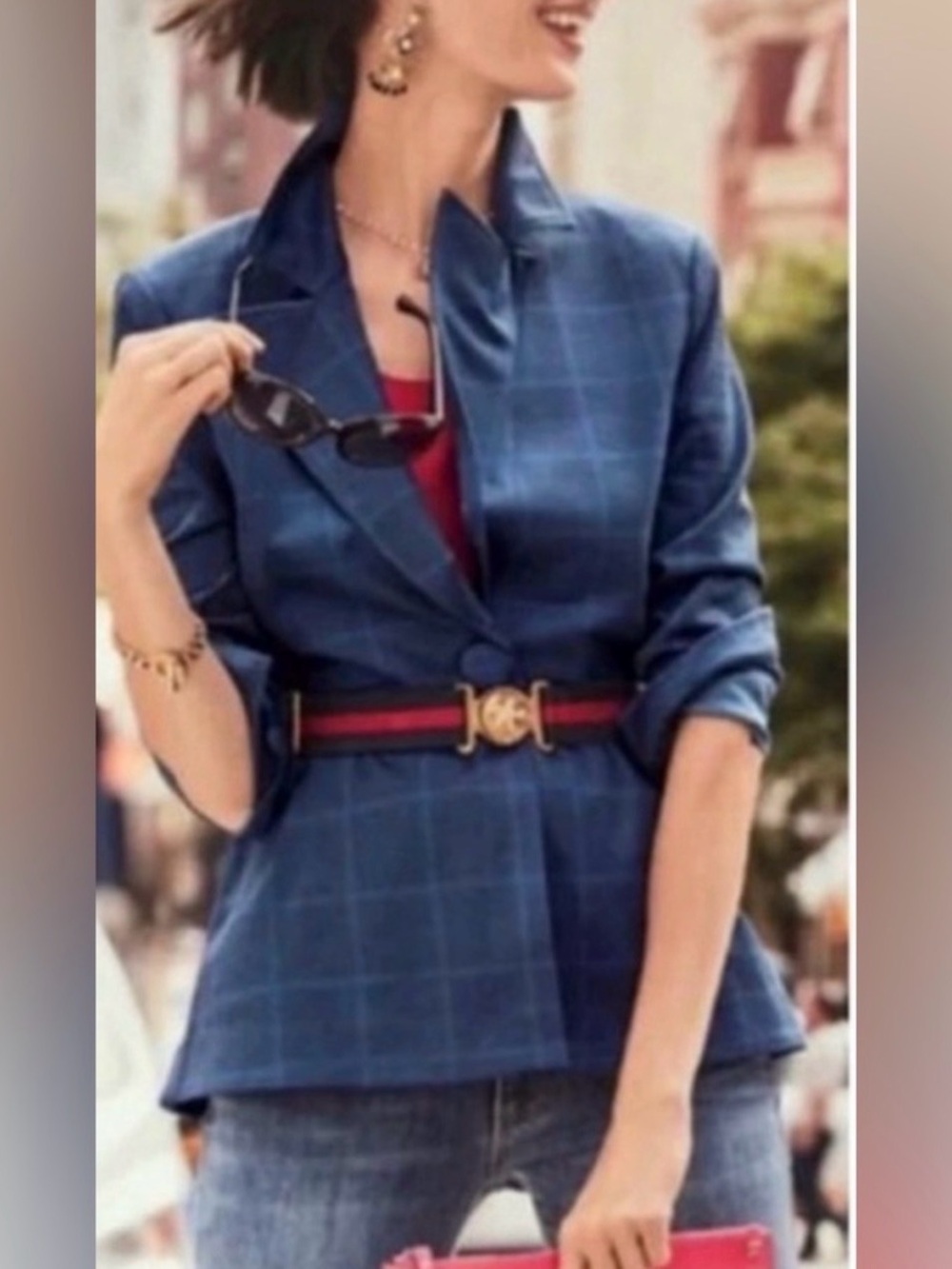 NWOT CABI Navy Windowpane Single-Button Blazer Size 8